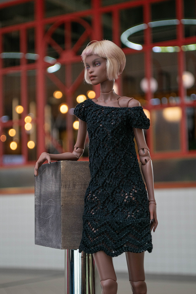 Black openwork dress for fashion dolls