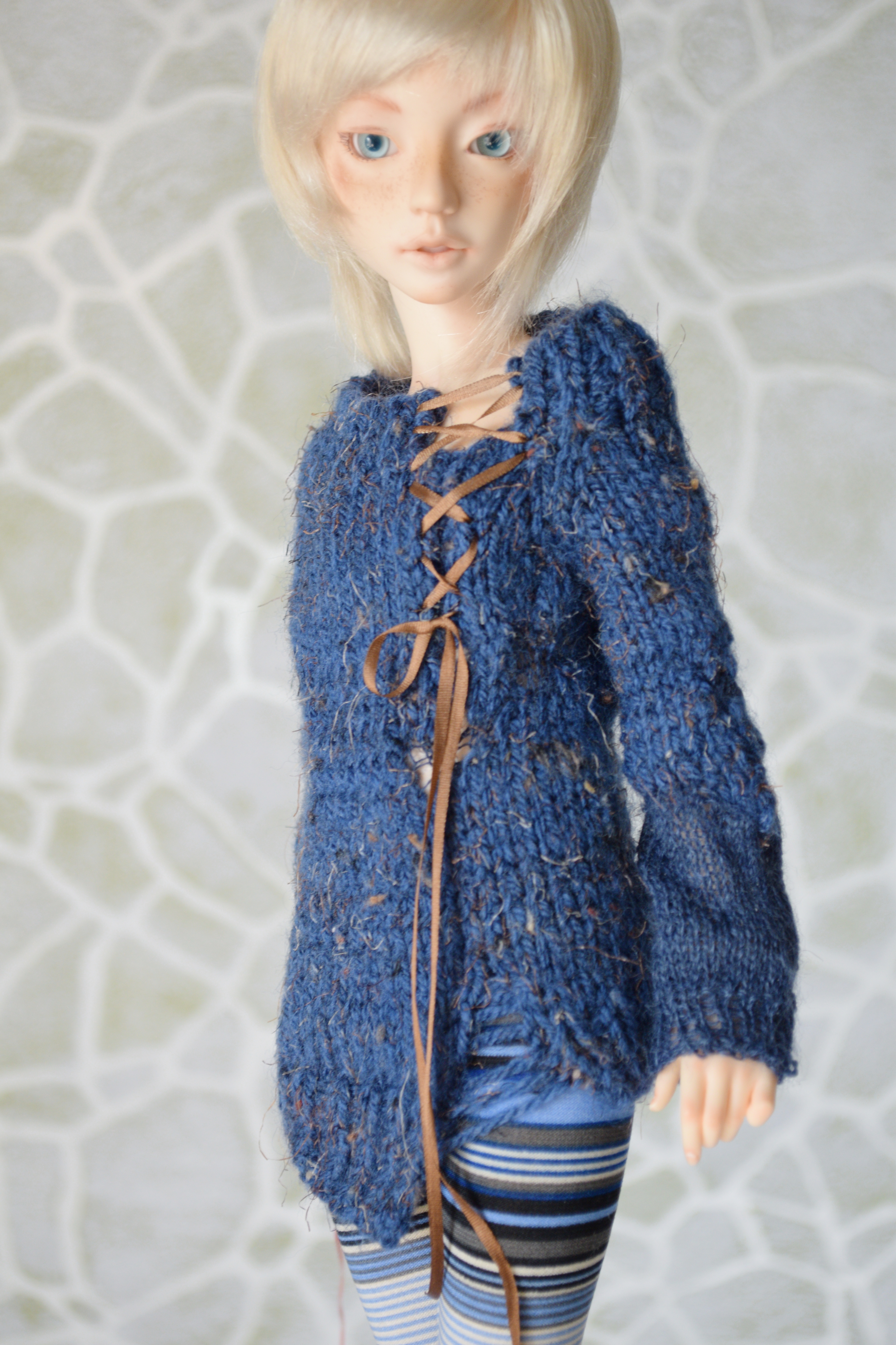 Handknitted Navy Blue sweater for Minifee A-line girls