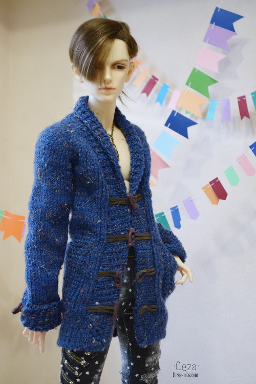 Tweed blue cardigan for SD17 BJD fits 65cm dolls like feeple 65 male, Granado Lads etc